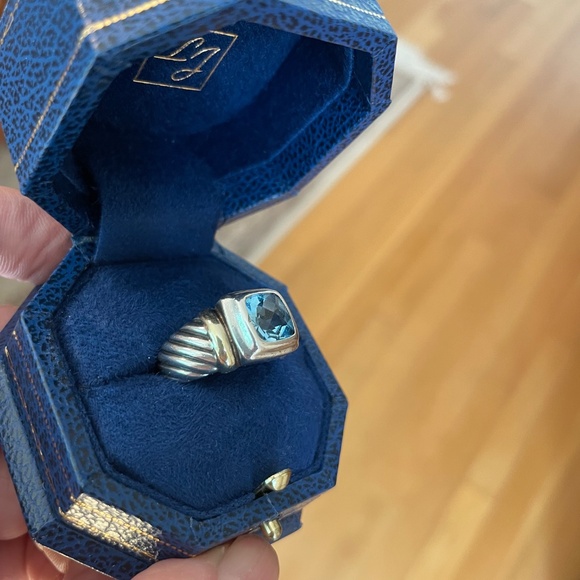 David Yurman Blue Topaz Noblesse Cable Ring 925 Sterling Silver &14k Gold Size 6 - Picture 5 of 8